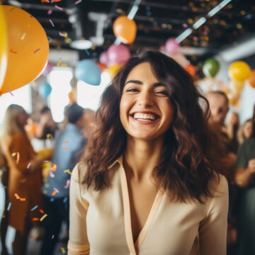 woman celebrating a business milestone in a meeting room in Hillsboro, Oregon