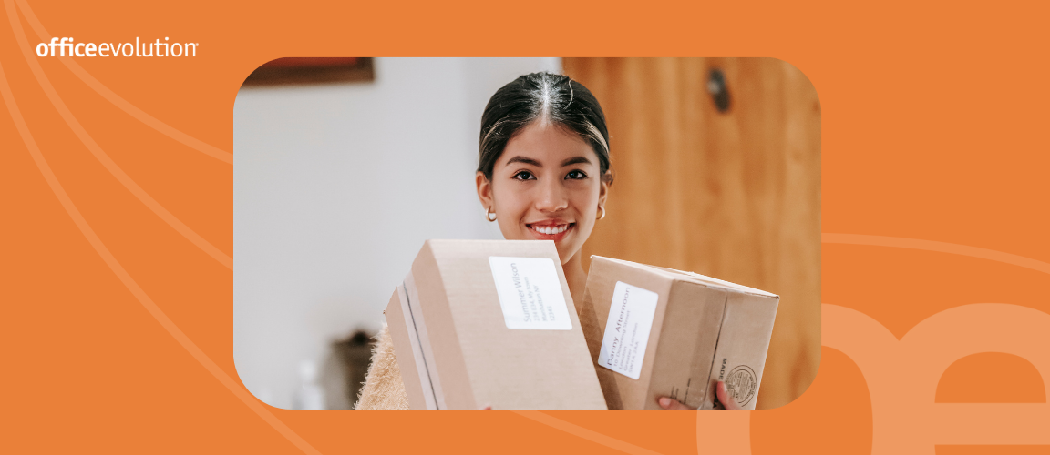 A woman holding two packages.